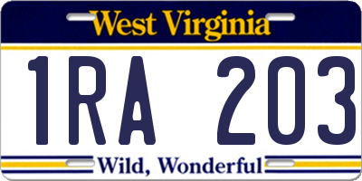 WV license plate 1RA203