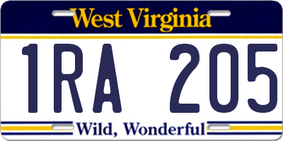 WV license plate 1RA205