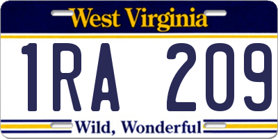 WV license plate 1RA209