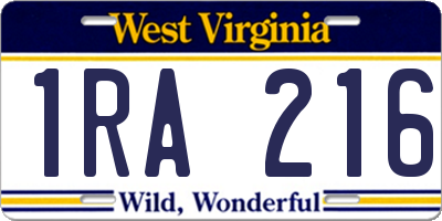 WV license plate 1RA216