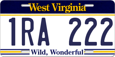 WV license plate 1RA222