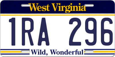 WV license plate 1RA296