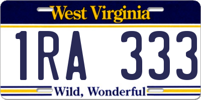 WV license plate 1RA333