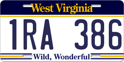 WV license plate 1RA386