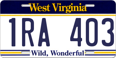 WV license plate 1RA403