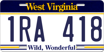 WV license plate 1RA418
