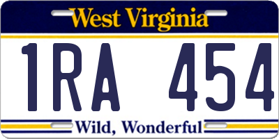 WV license plate 1RA454