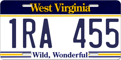 WV license plate 1RA455