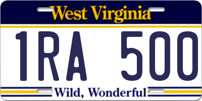 WV license plate 1RA500