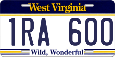 WV license plate 1RA600