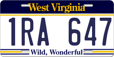 WV license plate 1RA647