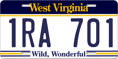 WV license plate 1RA701