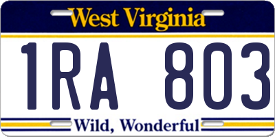 WV license plate 1RA803