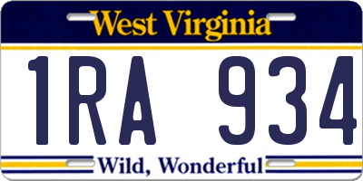 WV license plate 1RA934