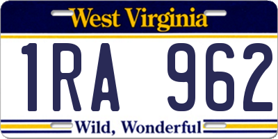 WV license plate 1RA962