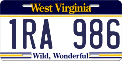 WV license plate 1RA986