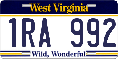WV license plate 1RA992