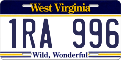 WV license plate 1RA996