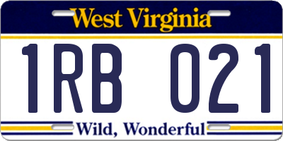 WV license plate 1RB021