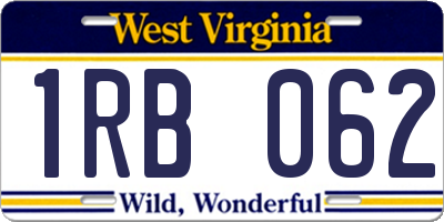 WV license plate 1RB062
