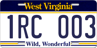 WV license plate 1RC003