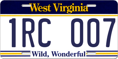 WV license plate 1RC007