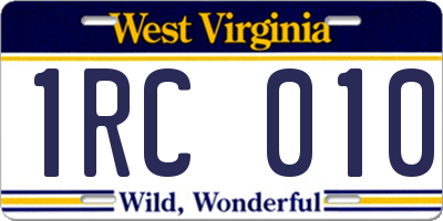 WV license plate 1RC010