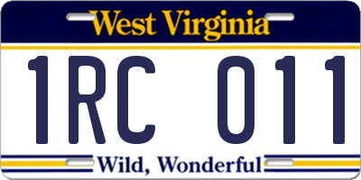 WV license plate 1RC011