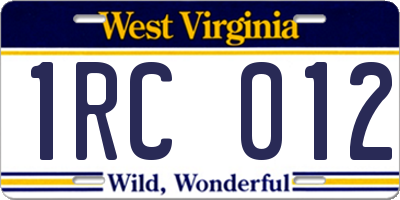 WV license plate 1RC012