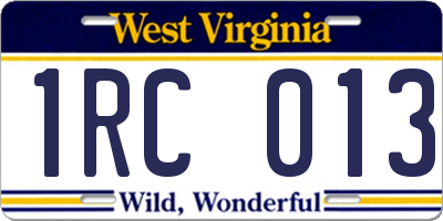 WV license plate 1RC013