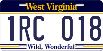 WV license plate 1RC018
