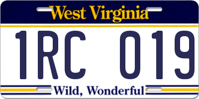 WV license plate 1RC019