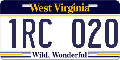 WV license plate 1RC020