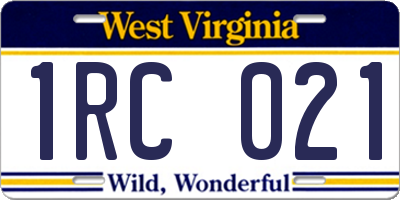 WV license plate 1RC021