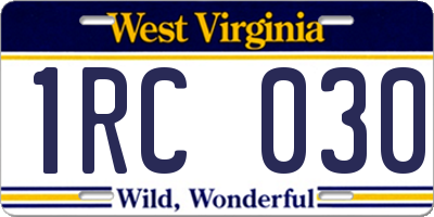 WV license plate 1RC030
