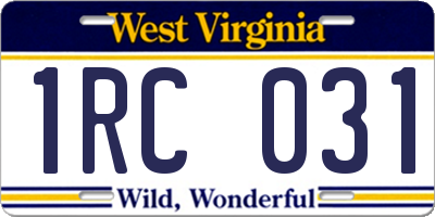 WV license plate 1RC031
