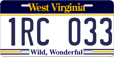 WV license plate 1RC033