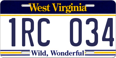 WV license plate 1RC034