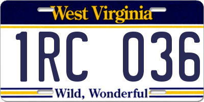 WV license plate 1RC036