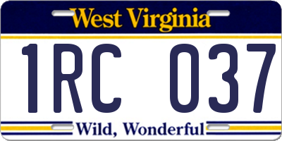WV license plate 1RC037