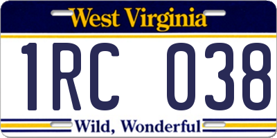 WV license plate 1RC038