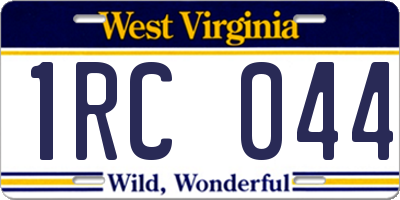 WV license plate 1RC044