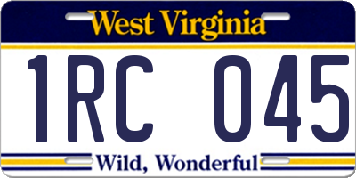 WV license plate 1RC045