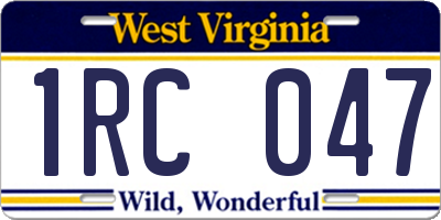 WV license plate 1RC047