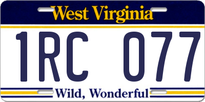 WV license plate 1RC077