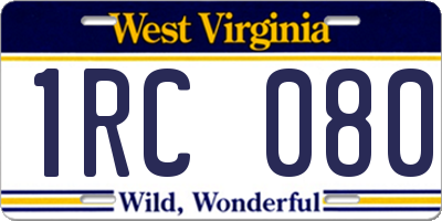 WV license plate 1RC080