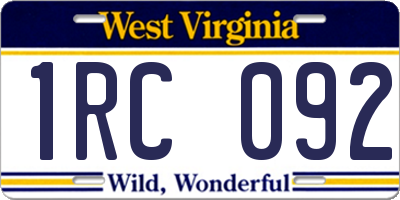 WV license plate 1RC092