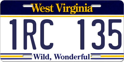 WV license plate 1RC135