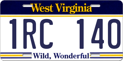 WV license plate 1RC140
