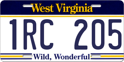 WV license plate 1RC205